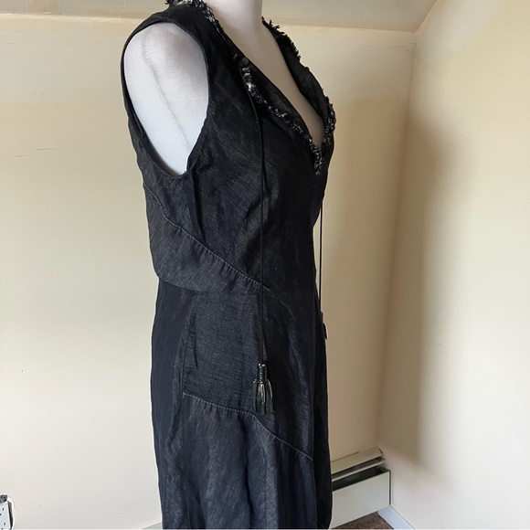 Dorothee Schumacher Denim Blue Linen/Cotton Raw Hem Patchwork Midi Dress size 3 - Picture 3 of 11